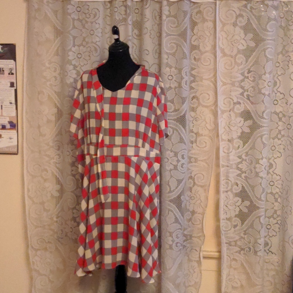 Red white and blue plaid dress